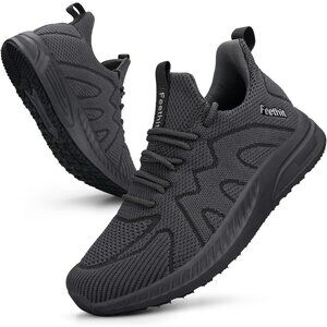 Feethit Women Dark Grey Lightweight Wide Mesh Workout Sneakers For Tennis Gym
